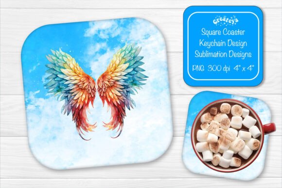 Square Coaster Sublimation Wings Quote: Graphics for Crafts & Branding