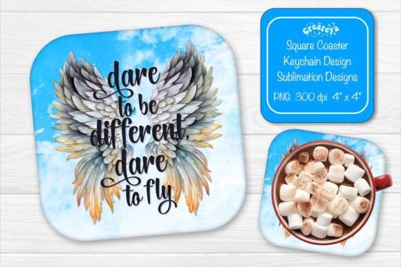 Square Coaster Wing Motivational Quote Graphics for Crafts